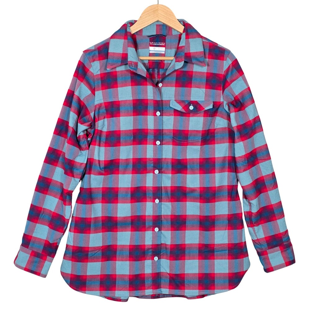 Columbia Women's High Bridge Lane EXS Plaid Button Down Flannel Shirt Red Blue L
